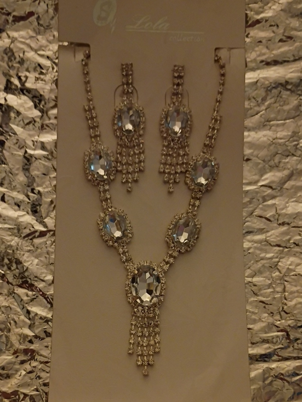 ALOHA Collection Silver Crystal Necklace and Earring Set